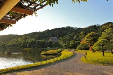 A view of the Main Pond from the wisteria trellis near the Main Entrance