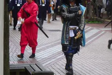 <p>The greatest warrior of the Date clan in a parade alongside the female ninja, Hata</p>