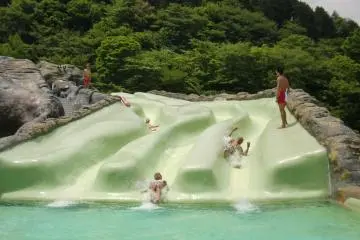 Water slides on Rodeo Mountain -- easy, average, and hard slides