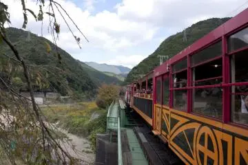 <p>ขบวนรถไฟสายโรแมนติก Sagano Romantic Train ซึ่งนี่เป็นจุดที่ตู้ที่ 4 กับ ตู้ที่ 5 ที่เชื่อมติดกัน</p>