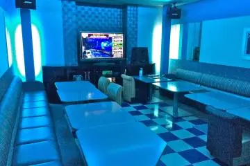 <p>A glimpse into a private karaoke room that looks like it can fit up to 20 people!</p>