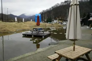 <p>A table in the middle of the pond</p>