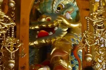 This dragon decoration hangs from the ceiling of the main hall.  