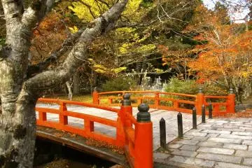 <p>traditional Japanese red bridge</p>