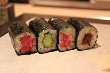 <p>Toro &amp; Maguro Tuna and Cucumber Kanpai-maki rolls</p>