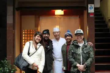 <p>Master Chef Hisayoshi Iwa was so thoughtful during lunch, he even took the time to escort us out and took a photo with the group!</p>
