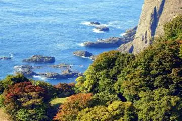 Rocks near the shore of Echizen Beach viewed from the observation deck
