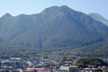 <p>The view of Mt Unzen from the castle's top floor observation deck</p>