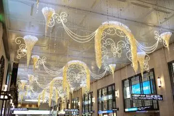 <p>North-to-south concourse decorated with gold lights hanging from the ceiling along Hankyu Department Umeda Main Store</p>