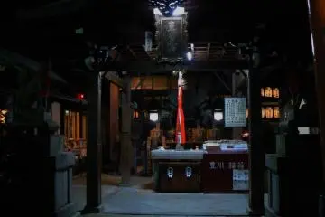 <p>Inside of a shrine building</p>