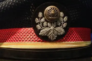 An old railway cap on display at&nbsp;Fukuchiyama Railway Museum.
