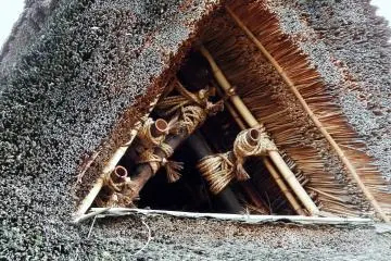 <p>Gros plan sur le toit de chaume</p>