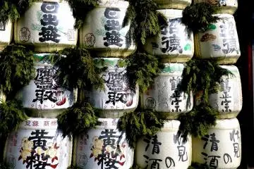 <p>Barrels of sake donated to the shrine</p>