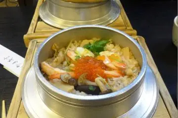 <p>Kamameshi, or rice cooked in an iron pot</p>