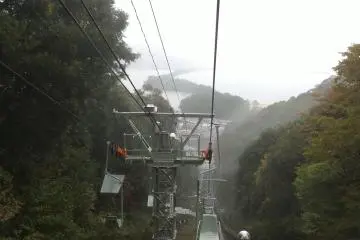 <p>Pemandangan jembatan menuju langit dari chairlift, yang sayangnya tertutup kabut</p>