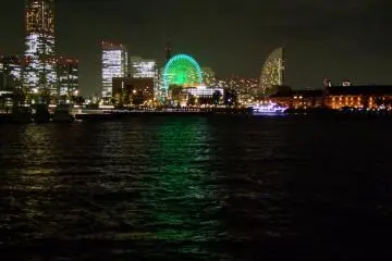 Night view of Minato Mirai's and its three Luxury hotels. From left to right: The Royal Park, The Pan Pacific, The Intercontinental (Photo: Larry Knipfing)