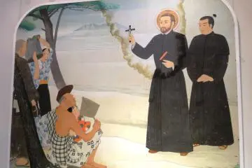 <p>A mural of St Francis Xavier preaching in Japan</p>