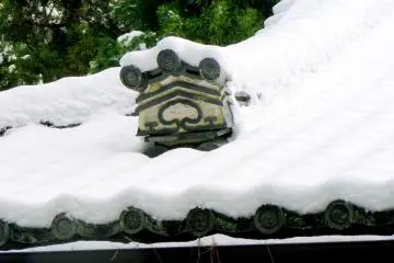 <p>Decorative roof tile poking through the piled snow</p>