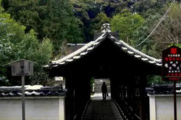 <p>A lone figure walking through the covered bridge &nbsp;</p>