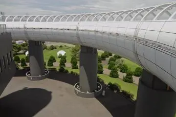 Around the tower, there is a semicircular corridor providing a great view of the bay as well as the industrial wharf area. 