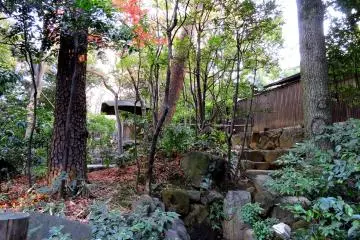 <p>A tea house stands at the end of a narrow path</p>