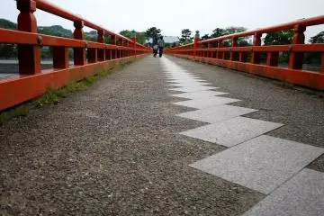 <p>Walking across the pedestrian bridge</p>