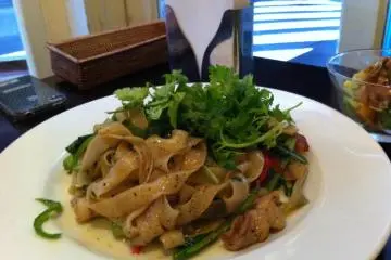 The spicy fried flat noodles - tasty!