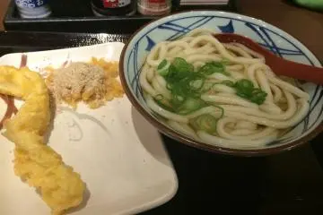 <p>Semangkuk udon dan sepiring tempura</p>