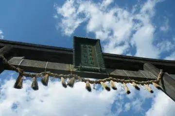 <p>Under the torii gate, looking up.</p>