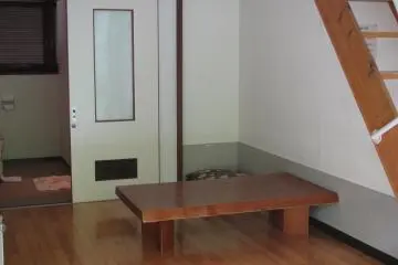 Inside the bungalow, the dining area.