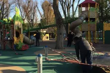 Jumping at the trampoline