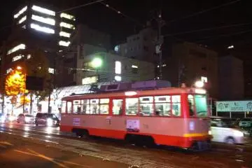 One of Matsuyama's retro trams at night