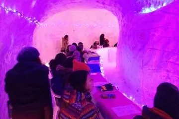 Bar inside a kamakura (igloo) where you drink from cups made of ice