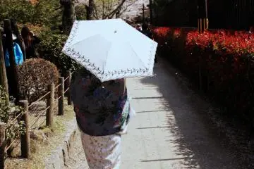 <p>This lady obviously knows what to wear for a cherry blossom viewing. I will just follow her to my favorite place in Kyoto during any time of the year...</p>