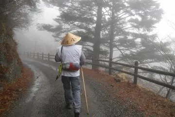 <p>Hiking in the mist</p>