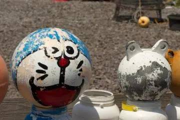 Local garden décor using buoys, in Teppu