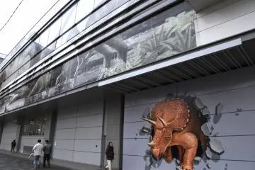 <p>Triceratops jumping out of a wall!</p>