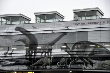 <p>Dinosaurs on the wall of JR Fukui Station terminal building</p>