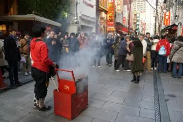 <p>The firecracker contraption during the Lion Dance celebration</p>