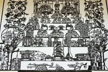 <p>You can't tell unless you get up close, but this is an amazing example of Japanese paper cutting.</p>