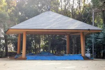 <p>It was not being used on the day I visited, but obviously sumo is sometimes practiced on this dohyo (ring) within the shrine grounds.</p>
