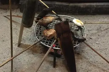 <p>This is what you will be grilling: chicken, rice cake, fish, miso and veggies.</p>