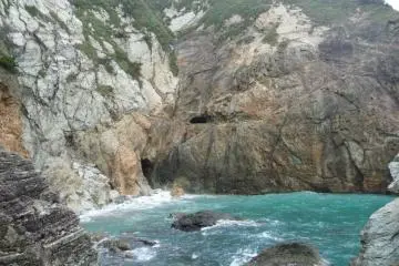 This is one of the beautiful views from the beach.  The beach is rocky, but worth the walk to see the views.