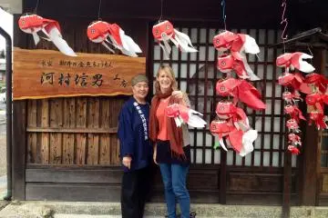 <p>With Masae-san, outside her shop.</p>