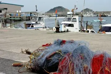 Pile of nets on the waterfront &nbsp;