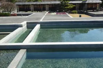 <p>The pools actually trace the outlines of the fortifications of the lord's old living quarters</p>