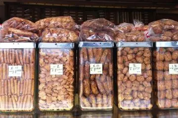 <p>Rice crackers in all shapes and sizes.</p>