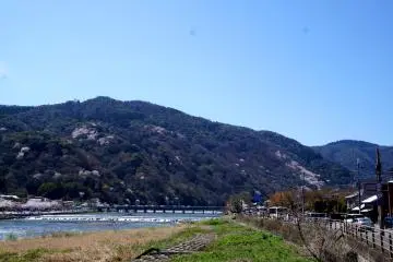 <p>멀리 보이는 도게츠교(渡月橋). '달이 건너는 다리'라는 뜻이래요. 강 건너엔 절과 신사들도 많은데, 다시 다리를 건너 올때 뒤를 돌아보면 그곳에서 빌었던 소원과 얻은 지혜들이 사라진다고 믿어 돌아올 땐 뒤를 돌아보지 말아야 한단 얘기가 있어요.</p>
