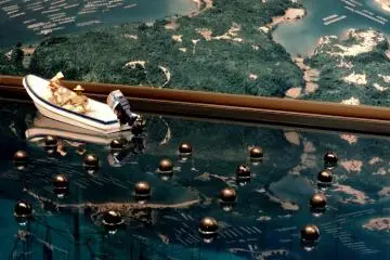 <p>Model of a boat with an ama diver</p>