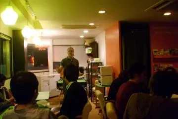 <p>The host of the comedy show warms up the audience</p>